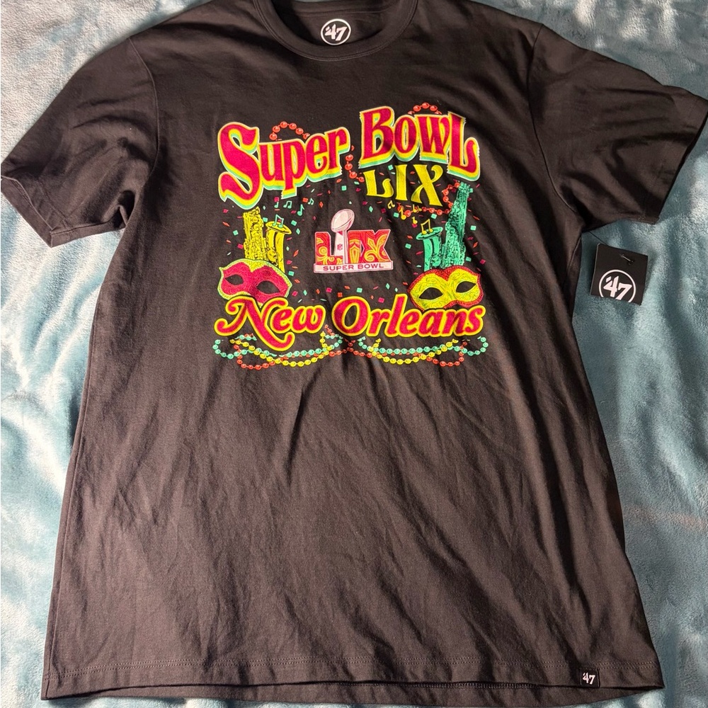 '47 Kids Super Bowl LIX New Orleans Tee - Black with Neon Accents NWT